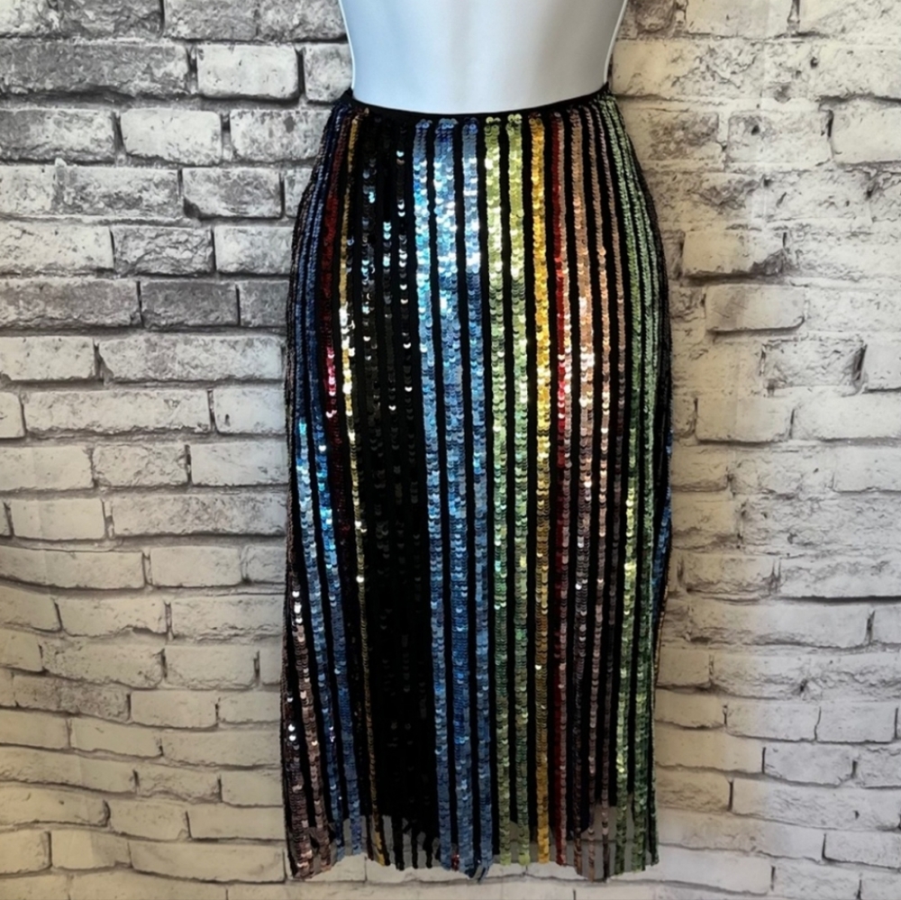 NWT NY&CO Sequined Multi Color Striped Skirt